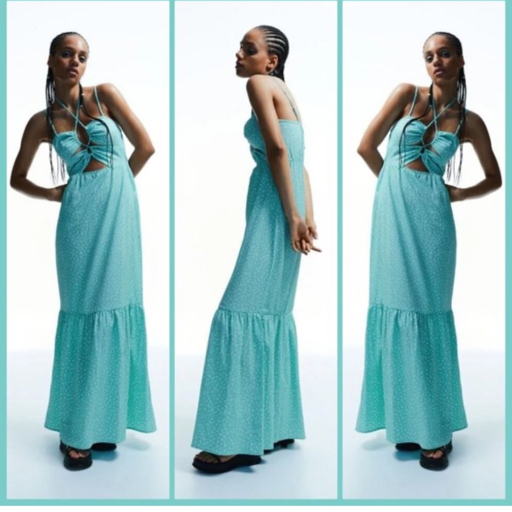 H&M Turquoise and White Maxi Dress - Tiered Flare